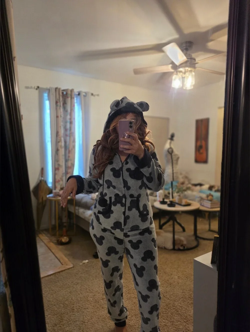 Disney Grey and Black Mickey Fleece Onesie Pajamas - Picture 1 of 7